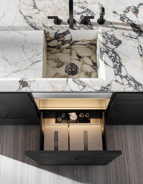 Luxury bathroom vanity with porcelain counter